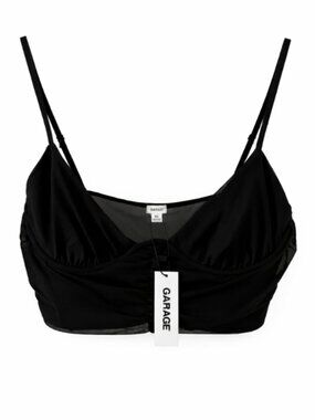 🪩 2/20 Garage Black Mesh Ruched Bustier Crop Top L